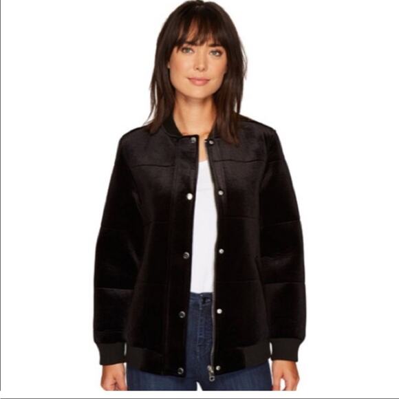Members Only women's large black coat shiny velour velvet black zip button jacke - Picture 1 of 14